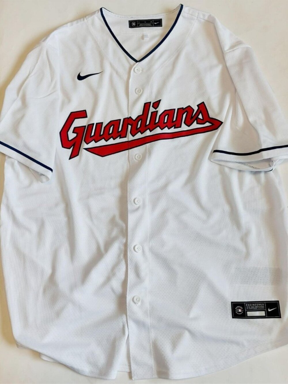 Nike Cleveland Guardians Mens Size XL Full Button Home Jersey White Blank MLB